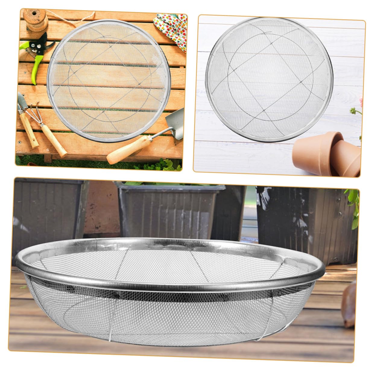 Gatuida Setaccio per Terreno in Acciaio Inox 42 Cm, Setaccio a Maglie 2 Mm per Giardinaggio, Filtro Manuale per Rocce e Sabbia, Utensile Leggero per Orto e Attività All’aperto