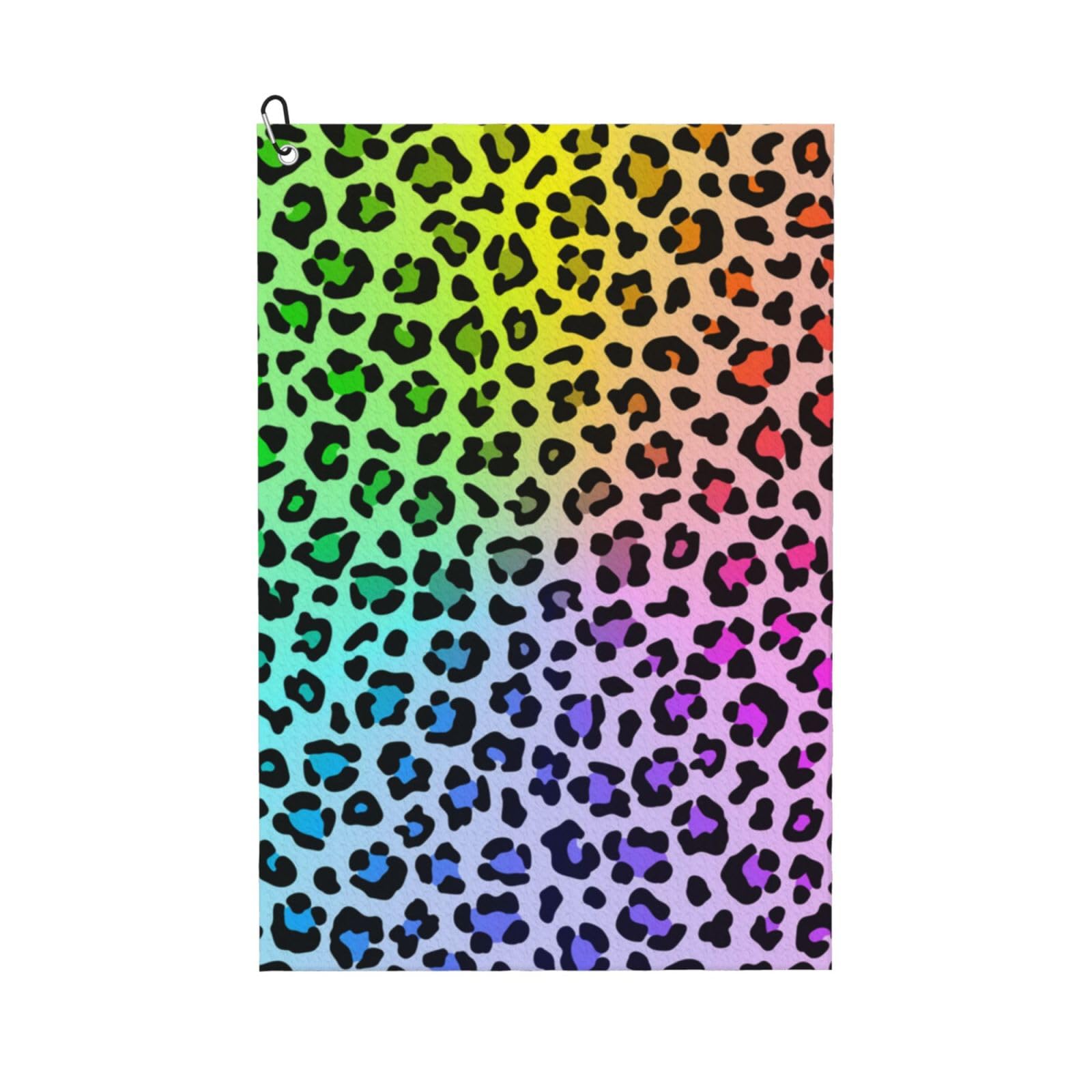 Hnnkloy Radial Rainbow Multicolor Leopard Pattern, 16x24 in Portable Waffle Golf Towels with Carabiner Clip for Golf Bag