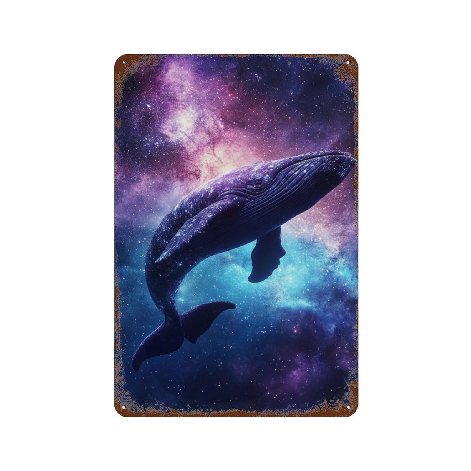 Rust Effect Whale in Space Artwork Retro Metal Sign 11.8"x7.9", Novelty Wall Decor for Bistro, Counter And Cafe Decor