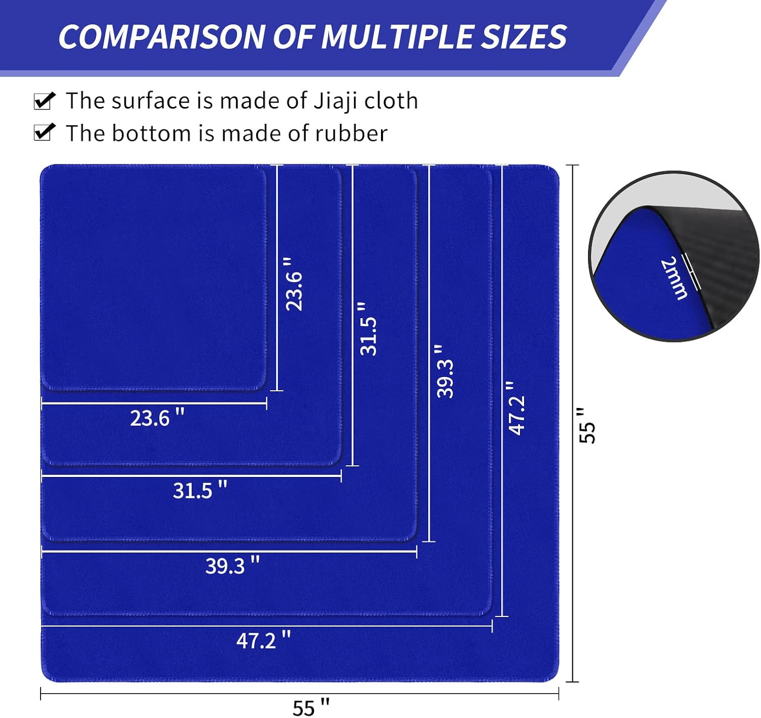 Square Large Tabletop Game Playmat,Used for Playing Poker,Mahjong,Playing Cards,and Role-Playing Games, with Thick Seam Edge,Waterproof,and Anti Slip(140 * 140cm*2mm) Blue