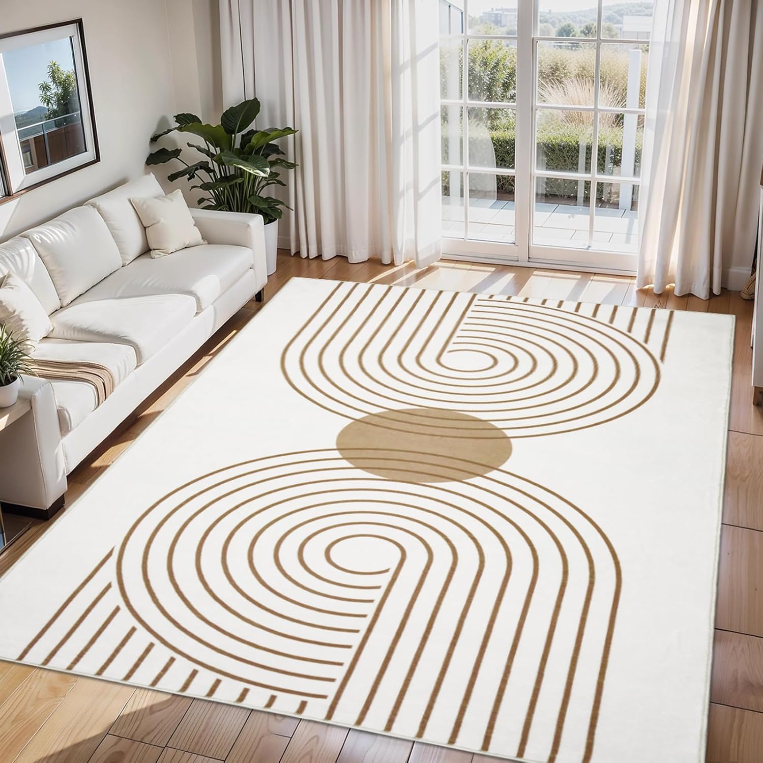 Petmolico Washable Rugs 5x7 FT, Non-Slip Modern Abstract Geometric Striped Area Rug for Living Room, Bedroom, Dining Room, Kitchen, Kids Room, Office - Green