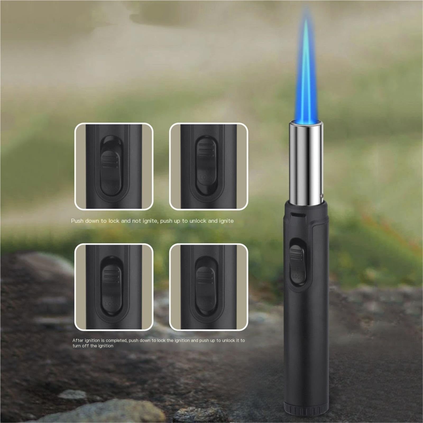 Encendedor de llama de chorro resistente al viento, gas butano ajustable, encendedor de metal recargable, ideal para puros, barbacoas, camping y actividades al aire libre