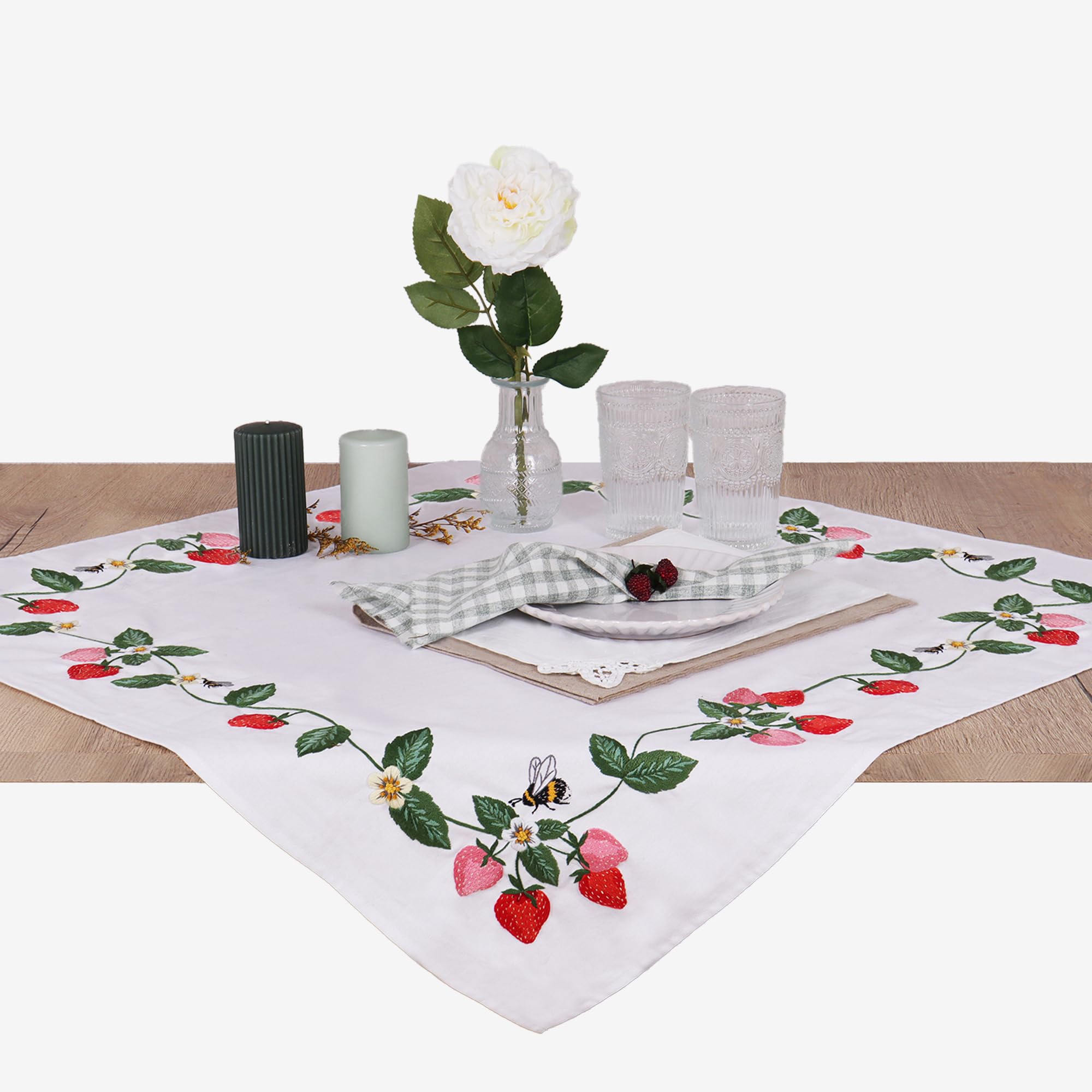 Trimits Strawberry Fields Embroidery Kit - Tablecloth - Includes Printed Fabric, Threads, Needle & Instructions, 80 X 80Cm,