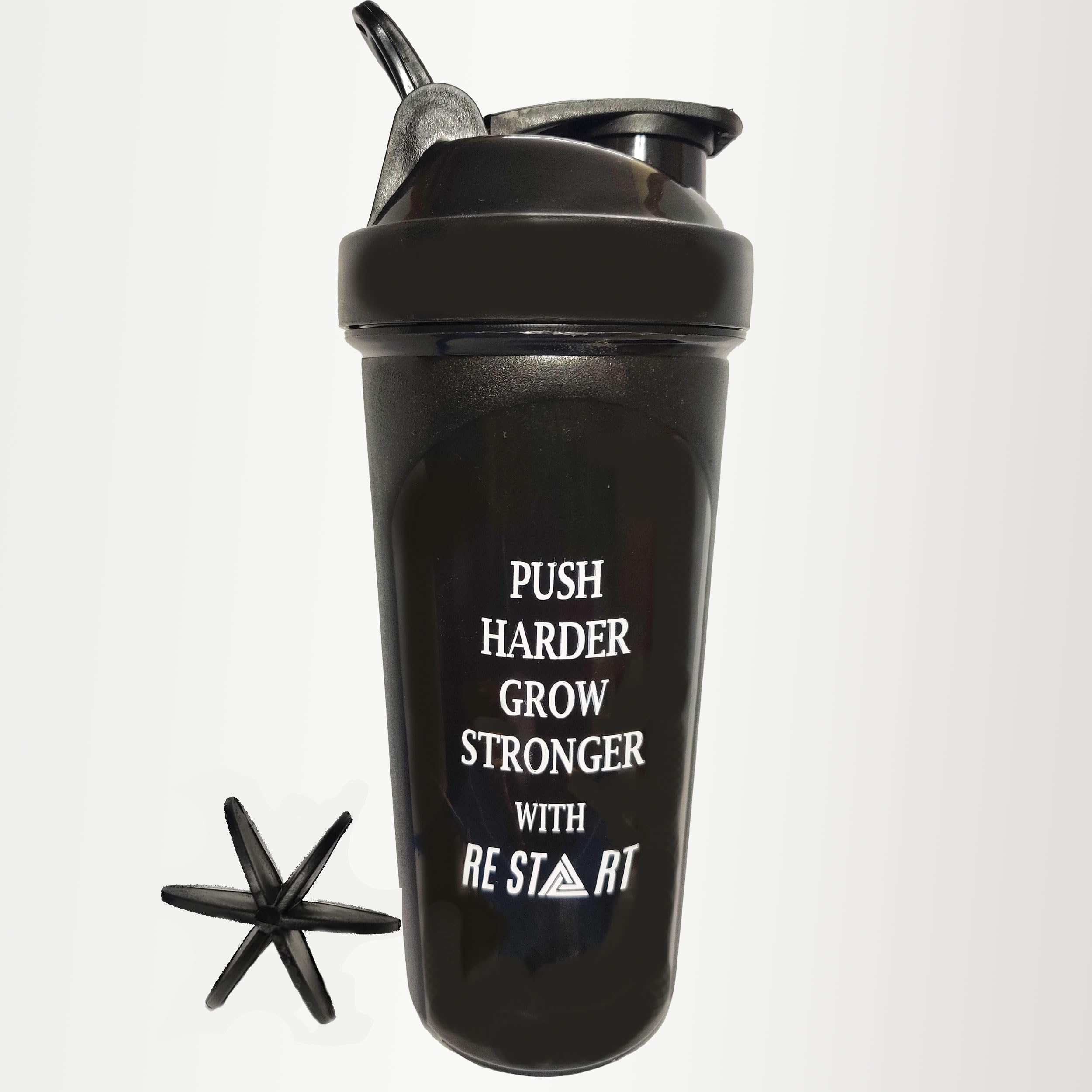RESTART Fitness Shaker Water Bottle Mixer Ball Protein Shake Sipper Bottle for Men & Women, Perfect for Protein Preworkout (Black and Grey) (750 ML)