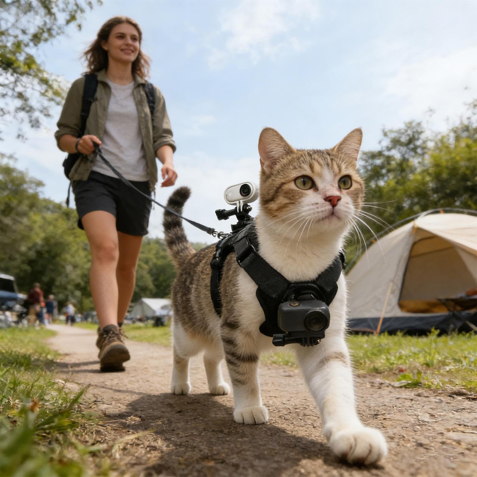 Entlaufgesichertes Katzengeschirr Ausbruchsicher mit Kamerahalterung | Trainingsweste für erwachsene Katzen für Kitten Indoor Outdoor Wandern Training Ausflüge Abenteuer