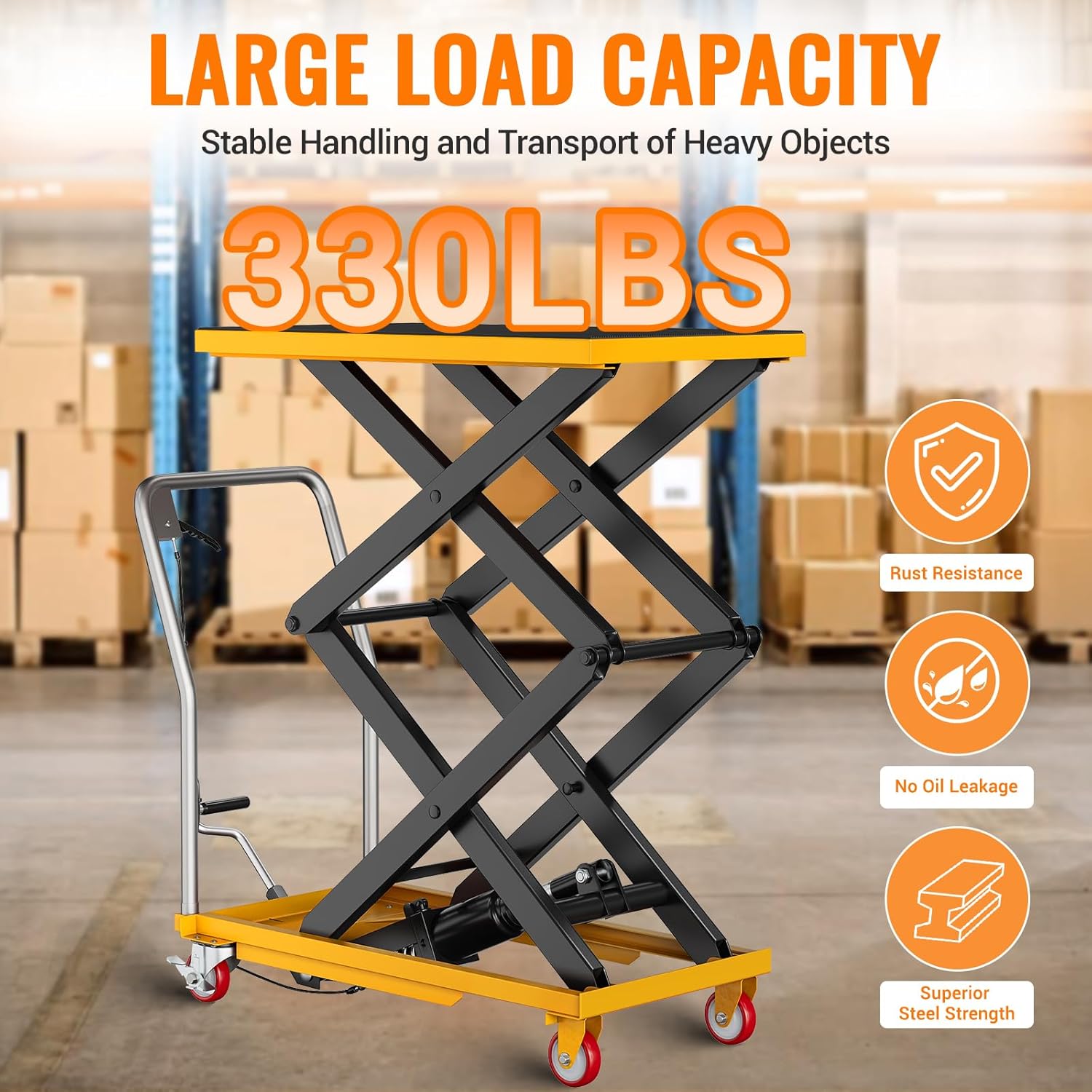 Hydraulic Lift Table Cart, 330lbs Capacity 50" Lifting Height, Manual Double Scissor Lift Table with Locking Wheels and Non-Slip Pad, Hydraulic Scissor Cart for Material Handling