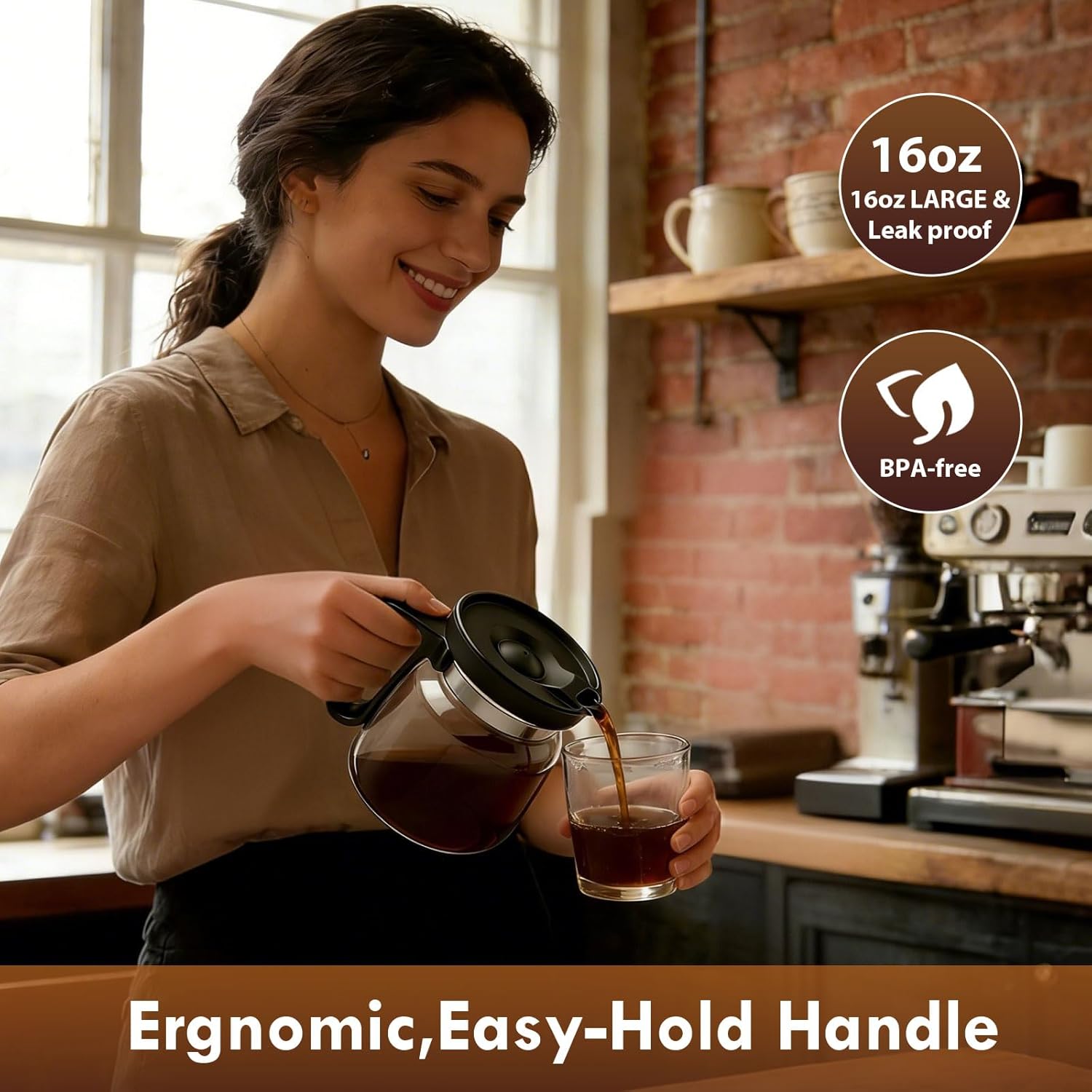 Mini Coffee Pot Mug with Lid,16Oz Glass Coffee Pot Coffee Mugs,Spill-Proof & Heatproof Coffee Pot Cup Gifts for Coffee Lovers (1Pcs) - Image 2