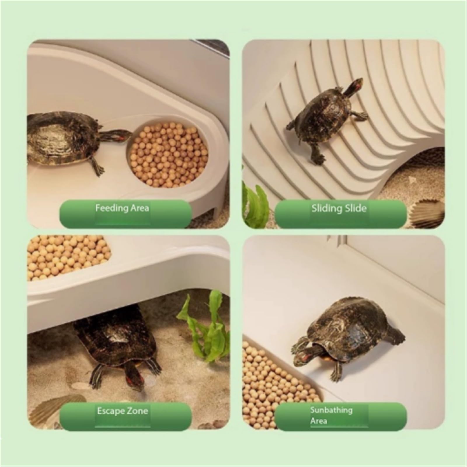 Hábitat del terrario Sun Terrace Turtle Villa Caja de alimentación Hábitat Perfecto for Sus Mascotas acuáticas Terrario del Acuario(Grey)