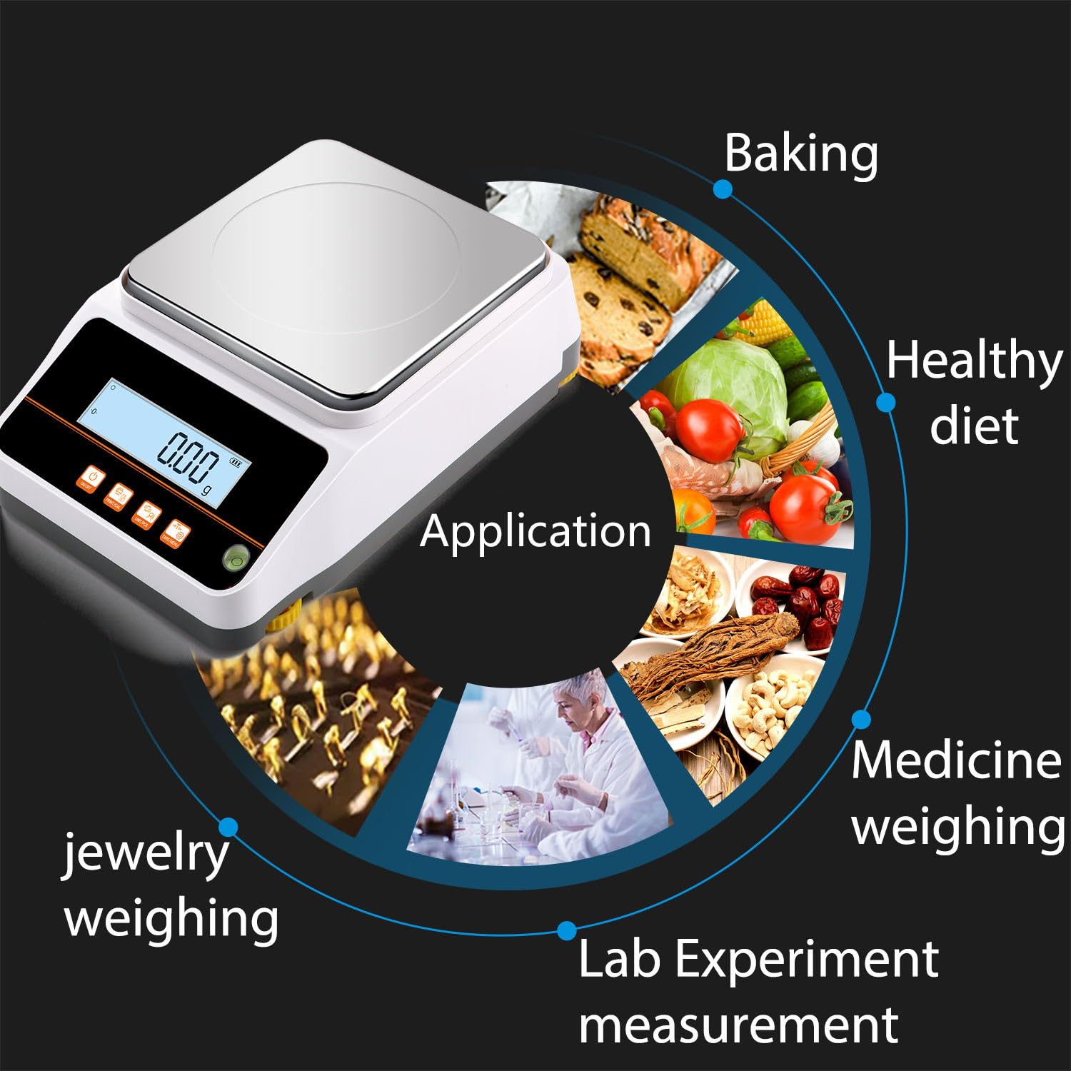 Balanza analítica de laboratorio inteligente de 3kg x 0.01g con modo de pesaje, modo de conteo, modo de precios, modo de porcentaje, modo de función, modo de tela textil. 19 unidades y admite