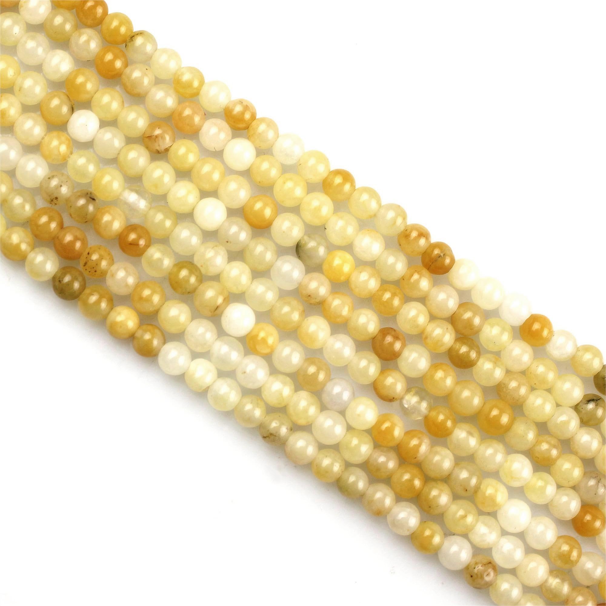 MJDCB 225pcs Natural Small Stone Beads 3mm Mixed Color Yellow Jade Round Smooth Loose Gemstone Bead for Jewelry Making Bracelets Earrings Necklaces Accessories