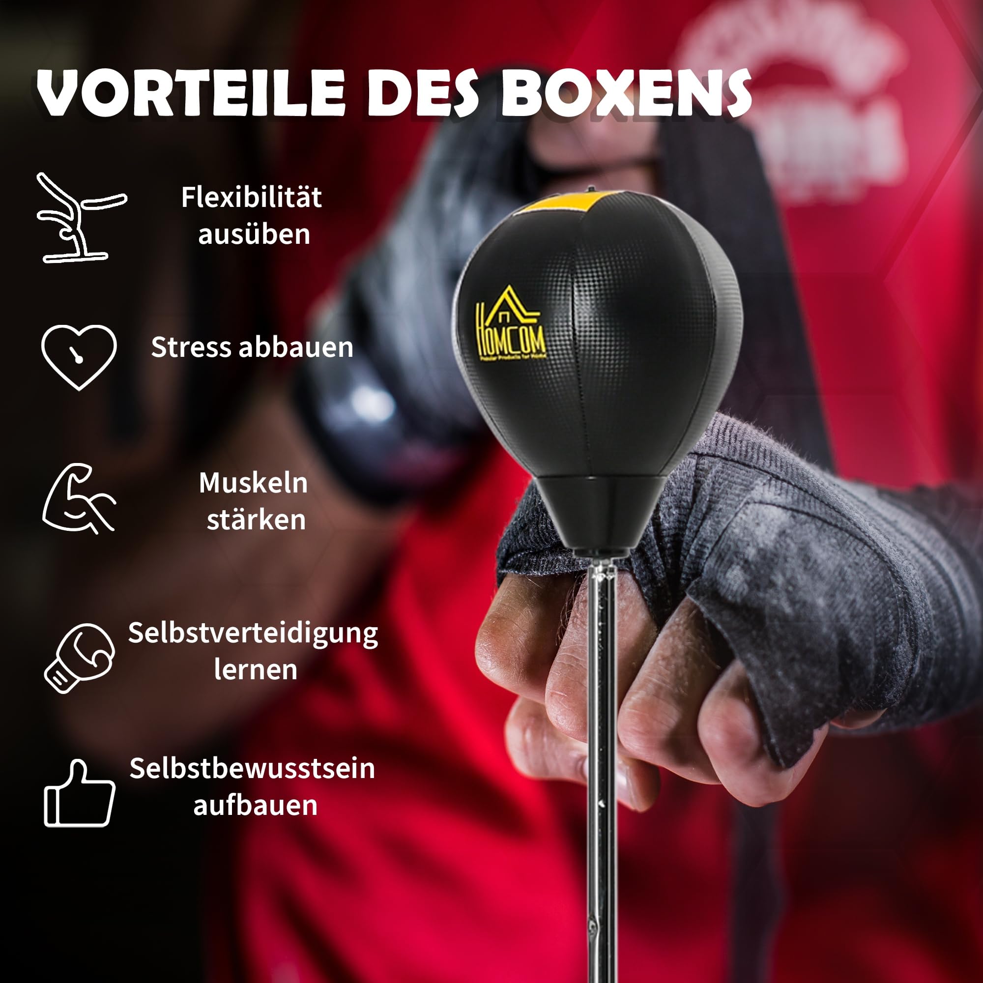 HOMCOM Punchingball Set Stehend 133-151 cm höhenverstellbar Schwarz
