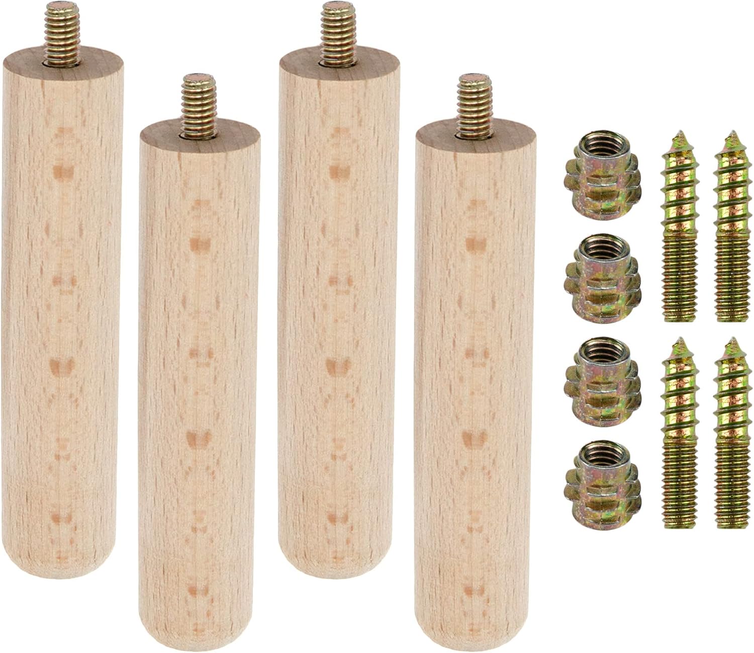 Round Solid Wood Furniture Legs 3.5inch Couch Sofa Legs Replacement Legs for Dresser, Bed, Armchair, Cabinet (Set of 4)