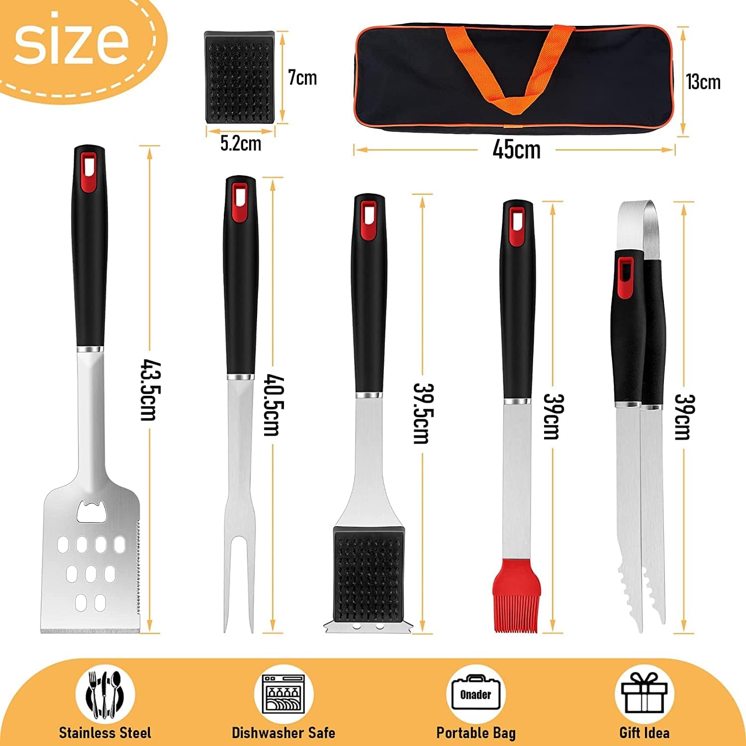 7Pcs BBQ Accessories,Stainless Steel Barbecue Tools Set for Men, Outdoor Grill Utensils Set with Storage Bag for Cooking Camping Grilling Smoking, Heavy Duty & Dishwasher Safe, Heat Resistant