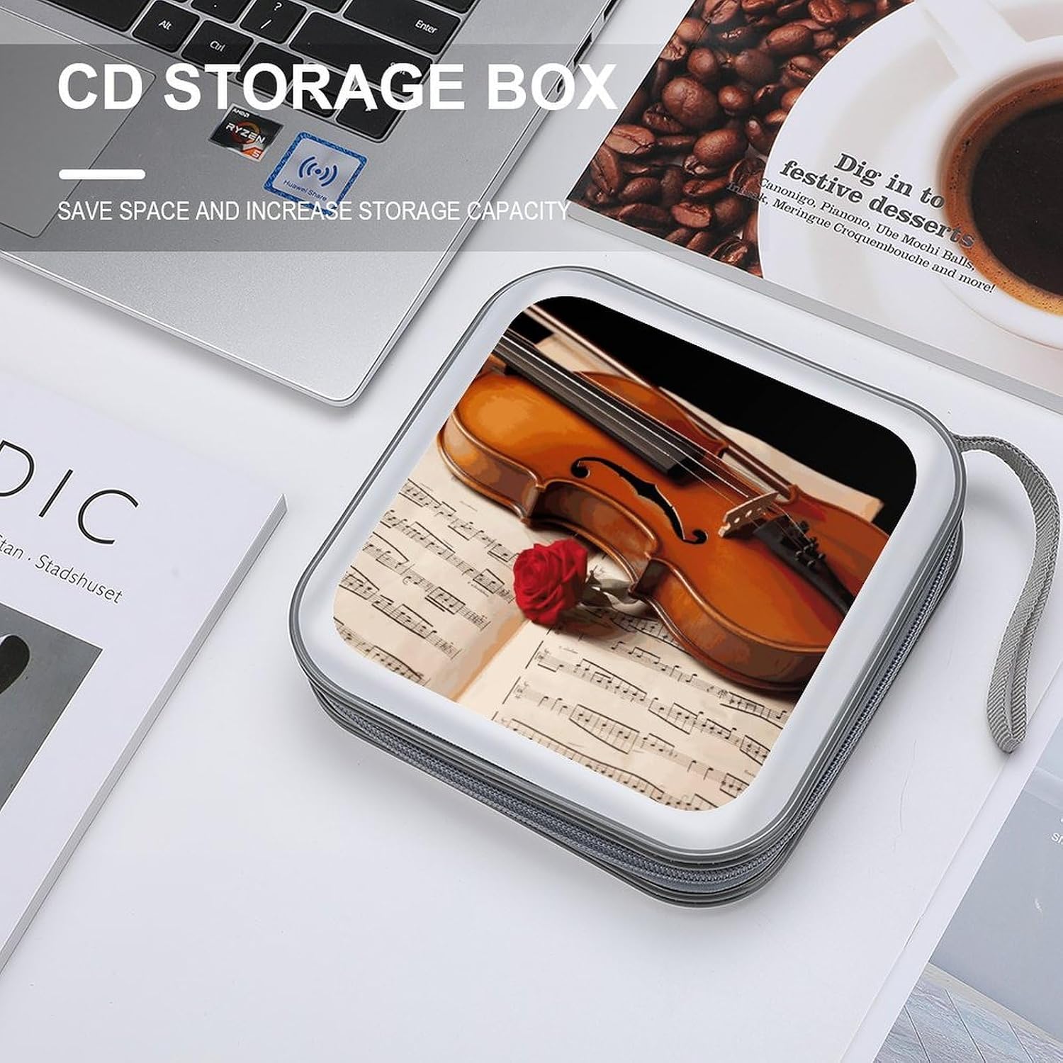 Violin Sheet Music CD Case Holder Hard Plastic DVD Disc Storage Case Holder DVDs Wallet Holders with Zipper Disc Cases Storage Binder CD/DVD Case Wallet for Car Home Office Travel image 4