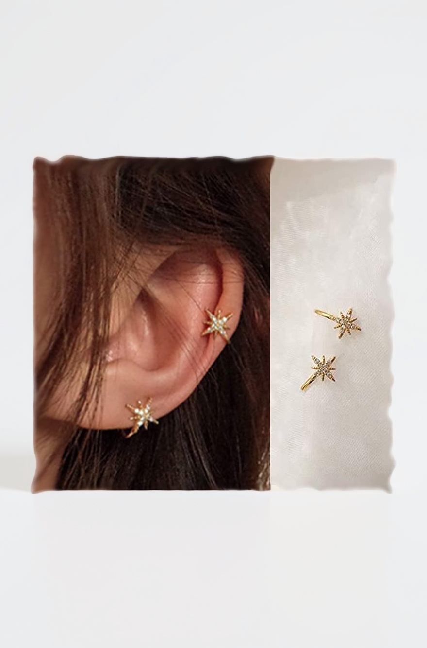 Simple CZ Star Cuff Wrap Earrings Cute Snowflake Crystal Twinkle Helix Cartilage Clip on Earrings Non Piercing Cartilage Earrings Hexagram ear cuff