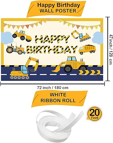 Miniatura 2 de Decoración de feliz cumpleaños con temática de construcción, excavadora, camión, camión volquete, grúa, telón de fondo de fotografía para niños,