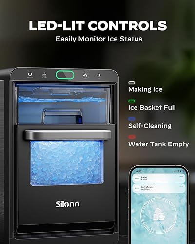Vista 20 de Silonn Máquina de hielo para encimera, 9 cubos listos en 6 minutos, 26 libras en 24 horas, máquina de hielo autolimpiante con cuchara de hielo