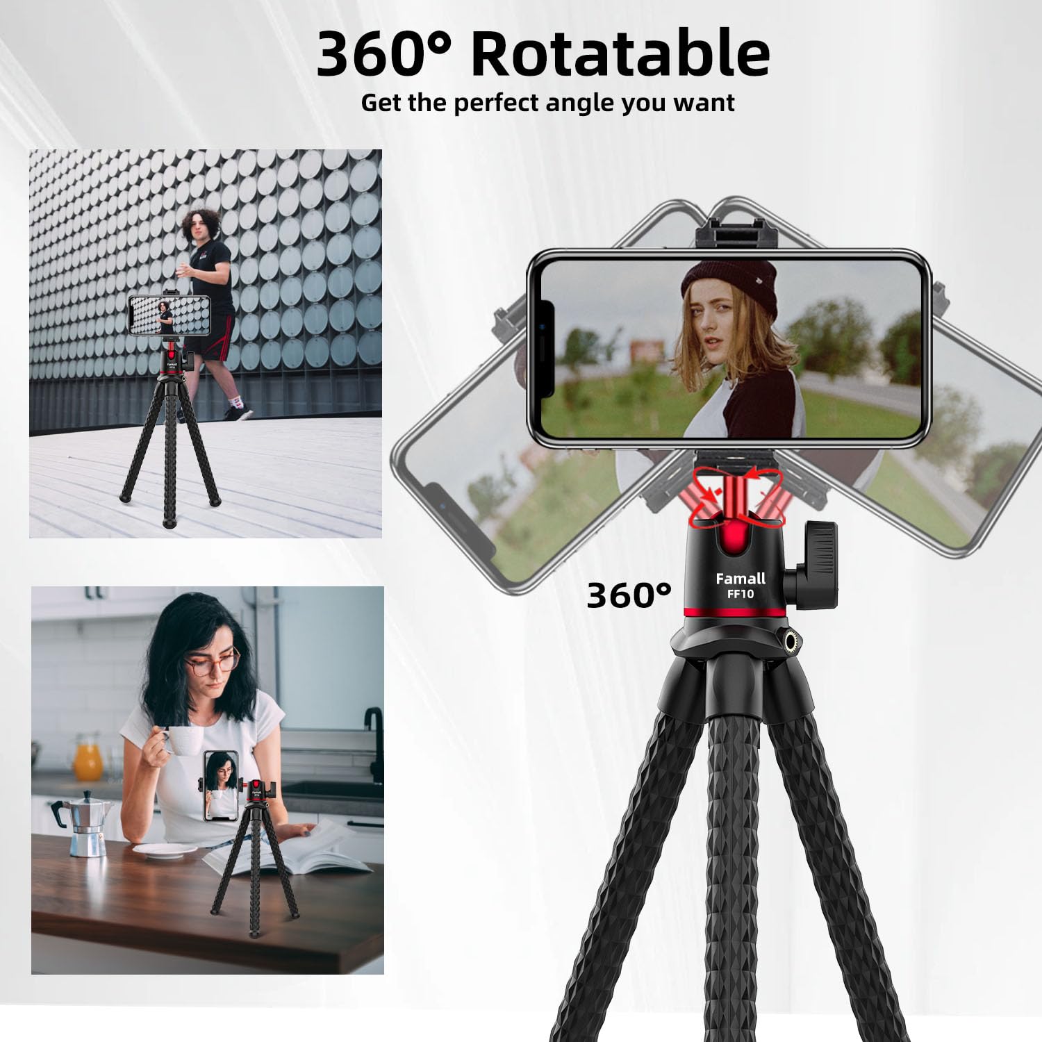 Tragbares Kamerastativ, flexibler Mini-Ständer für Handy mit Kaltschuh-Handyhalterung für iPhone 17, 16, 15, 14 Pro Max, XS, Max, X, Canon, Nikon, Sony, DJ, Pocket, 3 Kameras, Gopro Travel