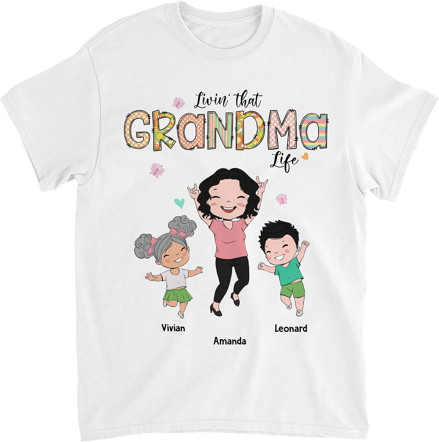 Gossby Personalized Grandma T-Shirts - Custom Gifts for Grandma Birthday, Mothers Day from Grandchildren with Names - 7 Sizes
