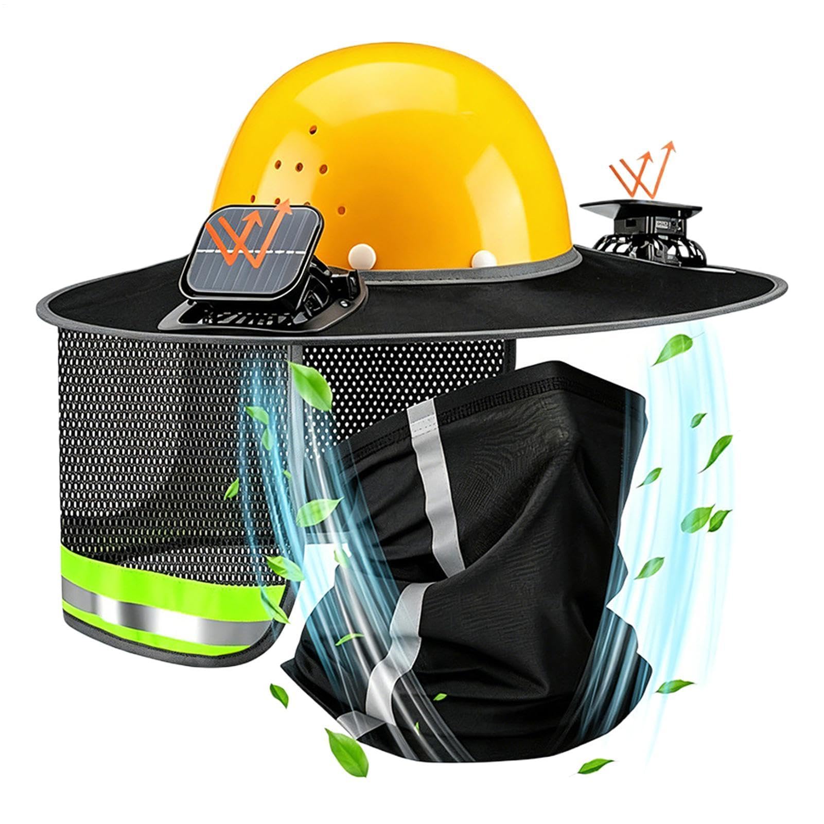 Hard Hat Shade Ala Completa - Paquete de 18,5 2 Casco de Protección Solar con Protección para el Cuello | Ventilador Alimentado por el Sol, Transpirable Protección UV | Cabezas de Lugar de