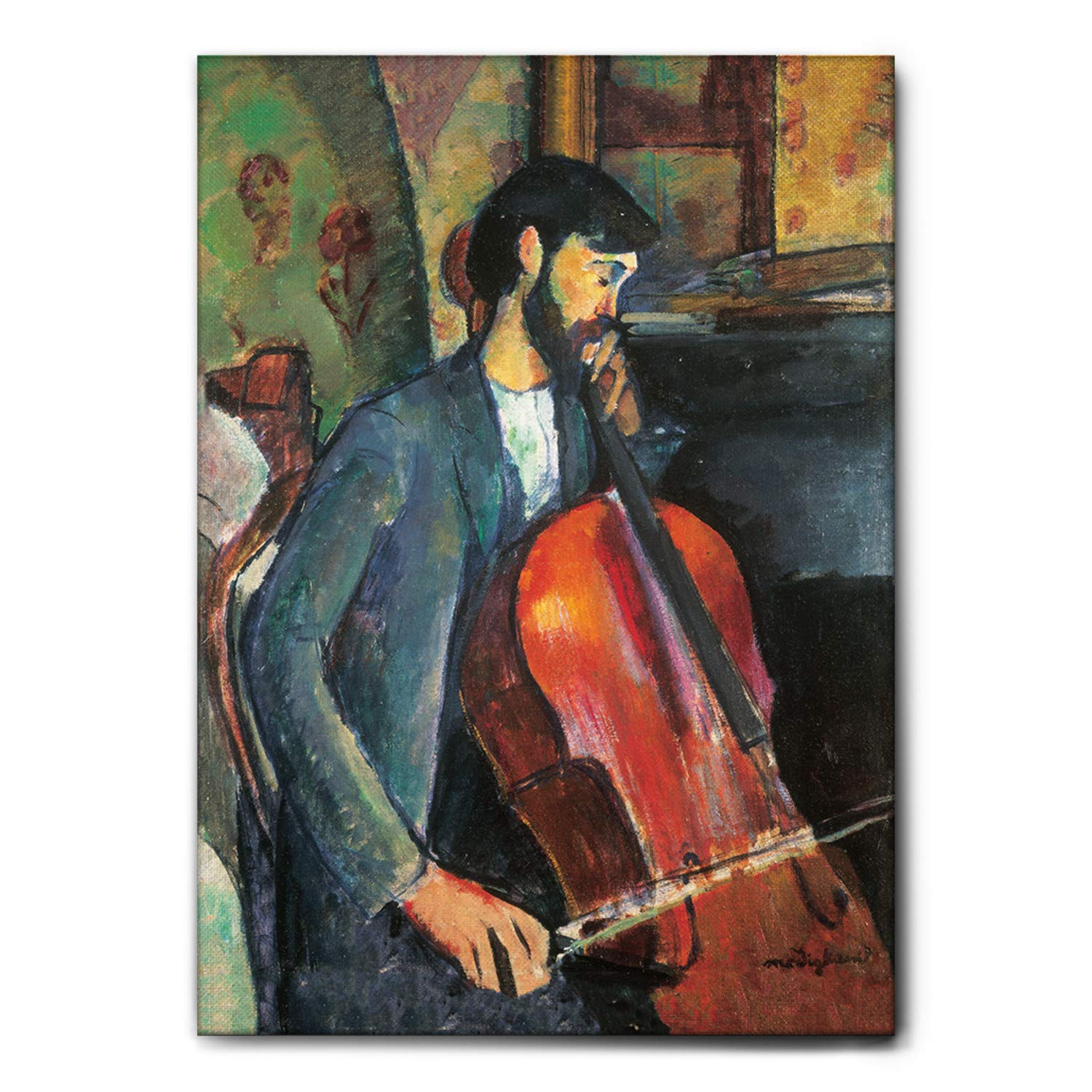 Giallobus - Quadro - Amedeo Modigliani - Il violoncellista - Tela Canvas Telaio Standard - 100x140 - Pronto da Appendere - Quadri Moderni per la casa