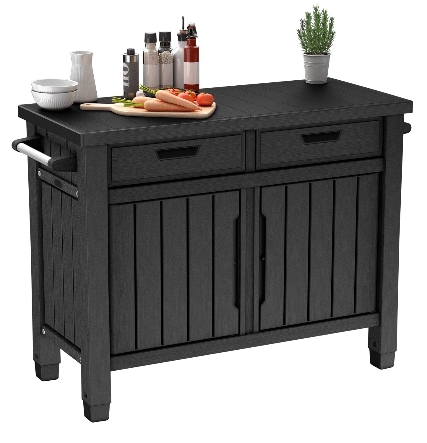 Tavolino per Barbecue 134x90x52 cm con Cassetti e Accessori Keter Unity XL Grafite