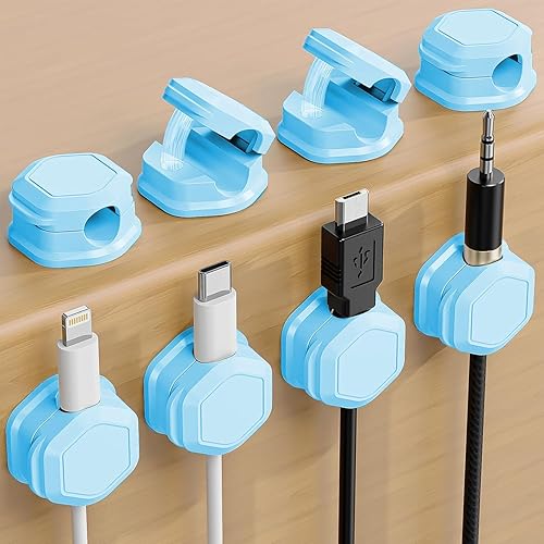 Miniatura 9 de Paquete de 8 Soportes para Cables - Clips Magnéticos para Cables - Soporte para Cables para Mesa de Noche - Organizador de Cables para Escritorio,