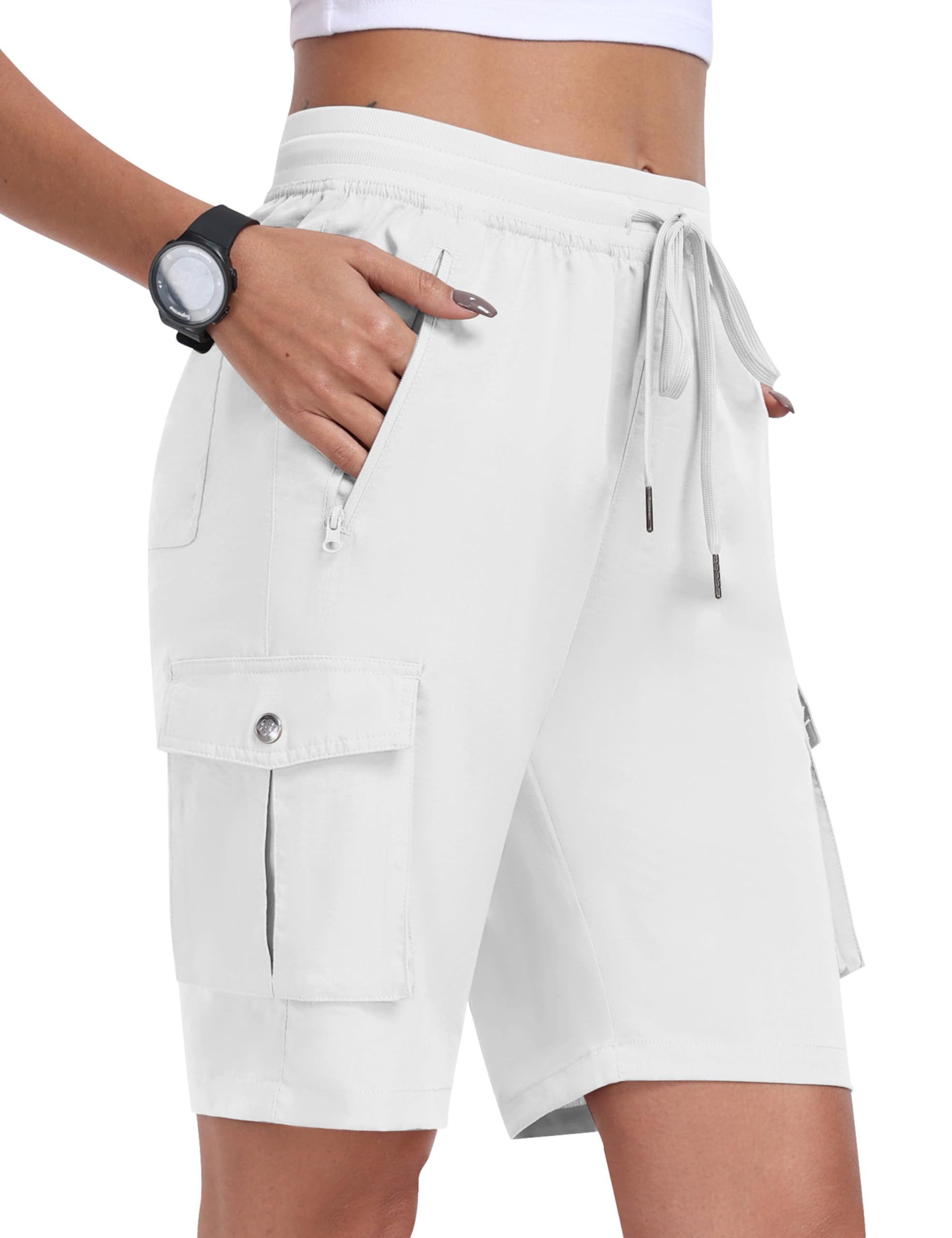 MoFiz Cargobroek voor dames, korte lichte wandelbroek, zomer, outdoor, shorts, stretch, korte broek, blauw, S