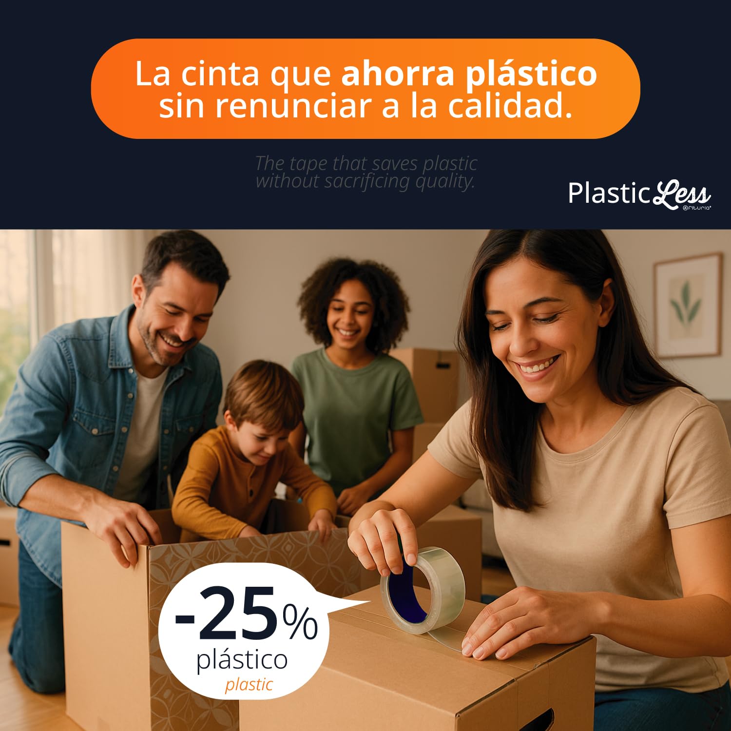 OFITURIA PlasticLess Precinto Transparente 36mm x 66m, Cinta de Embalar para Cajas, Envíos o Mudanzas, Alto Agarre, Cinta 36mm Utiliza un 25% Menos de Plástico vs 48mm (36 cintas)