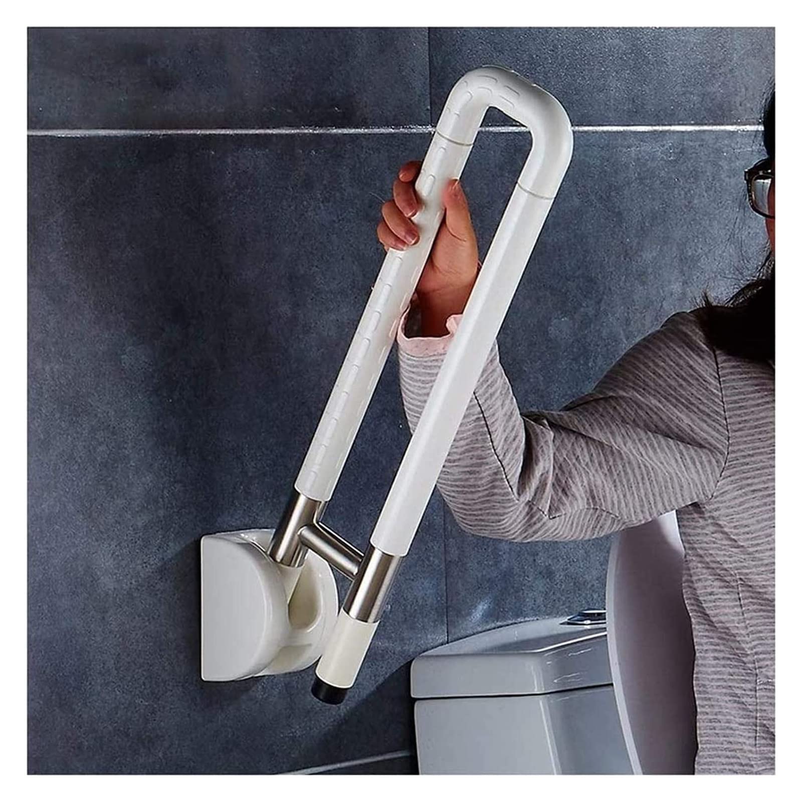 Baño para Agarraderas Pasamanos de seguridad for bañera con acabado de nailon antideslizante, pasamanos plegables en forma de U, barra de seguridad abatible for ducha e inodoro.