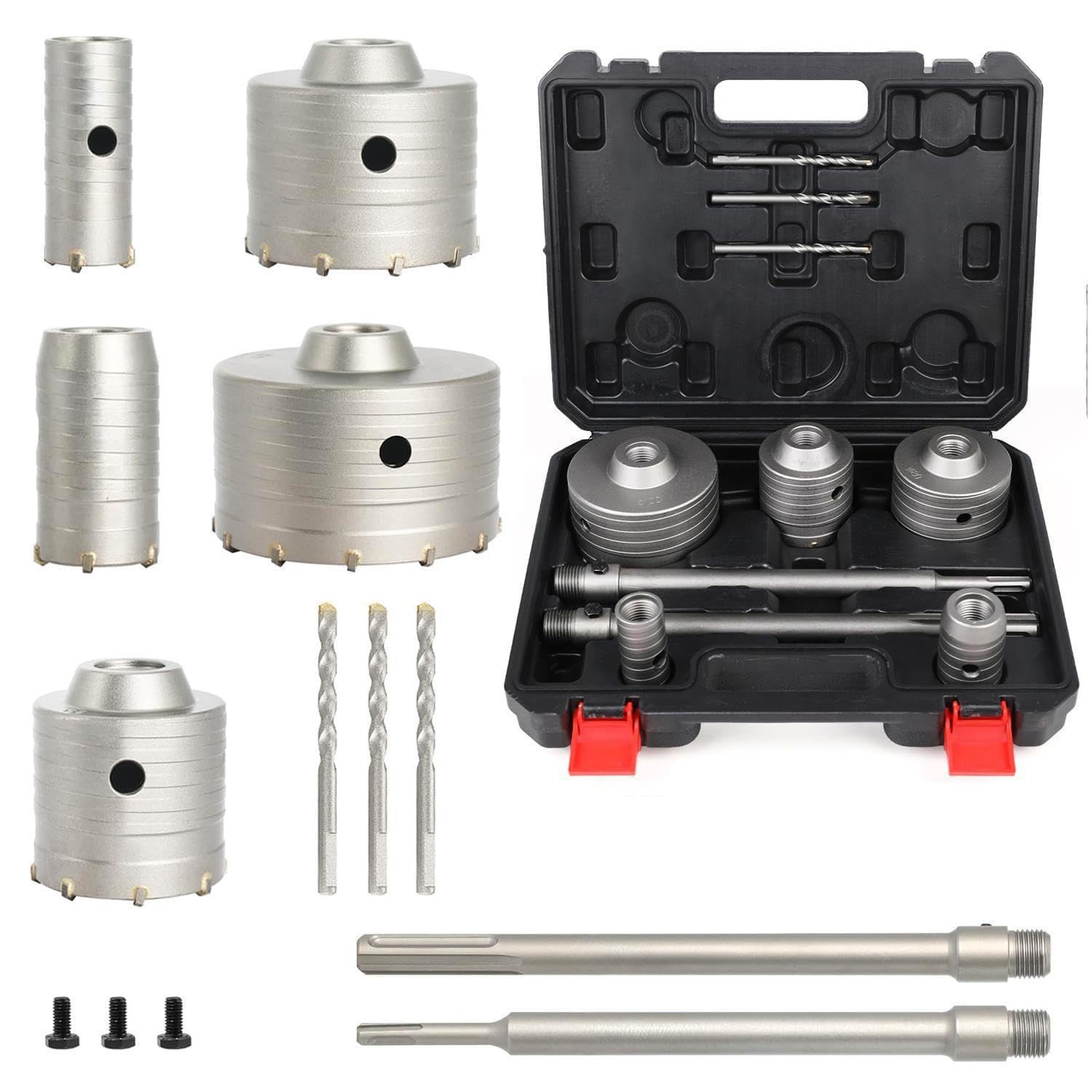 14-Piece Concrete Hole Saw Kit with Storage Case - SDS Plus Shank for Core Drilling in Concrete and Brick - Durable Professional Tools for DIY and Contractors