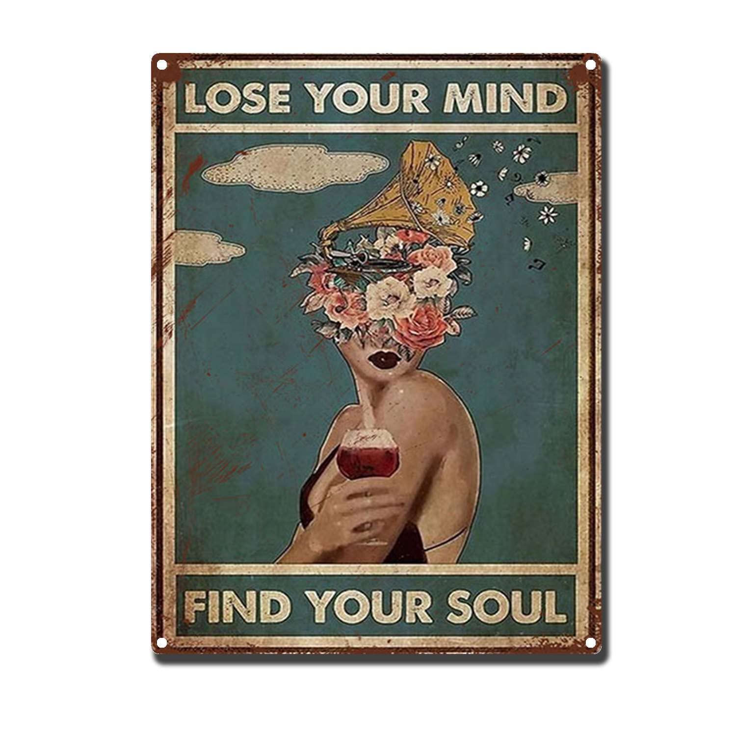HYCLAM Vintagemetal SignLose Your Mind Find Your Sole Woman Vintage Style Signs Wall Signs Cafe and bar Art Wall Hanging 12x16inch-Tin Sign