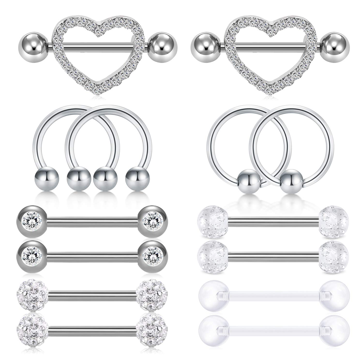 Lot De 9 Piercings De Nombril En Acier Chirurgical 316L - Bijoux Corps Pour Femmes Et Hommes