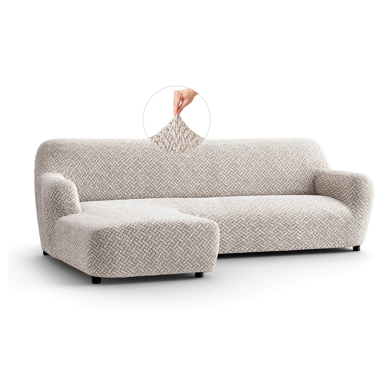 PAULATO - Funda de Sofá Chaise Longue Izquierda (Visto Desde el Frente) Microfibra Estampado, Tejido Antirrayas Lavable a Máquina, Certificado Oeko-Tex, Diseño Venezia Natural - Made in Italy