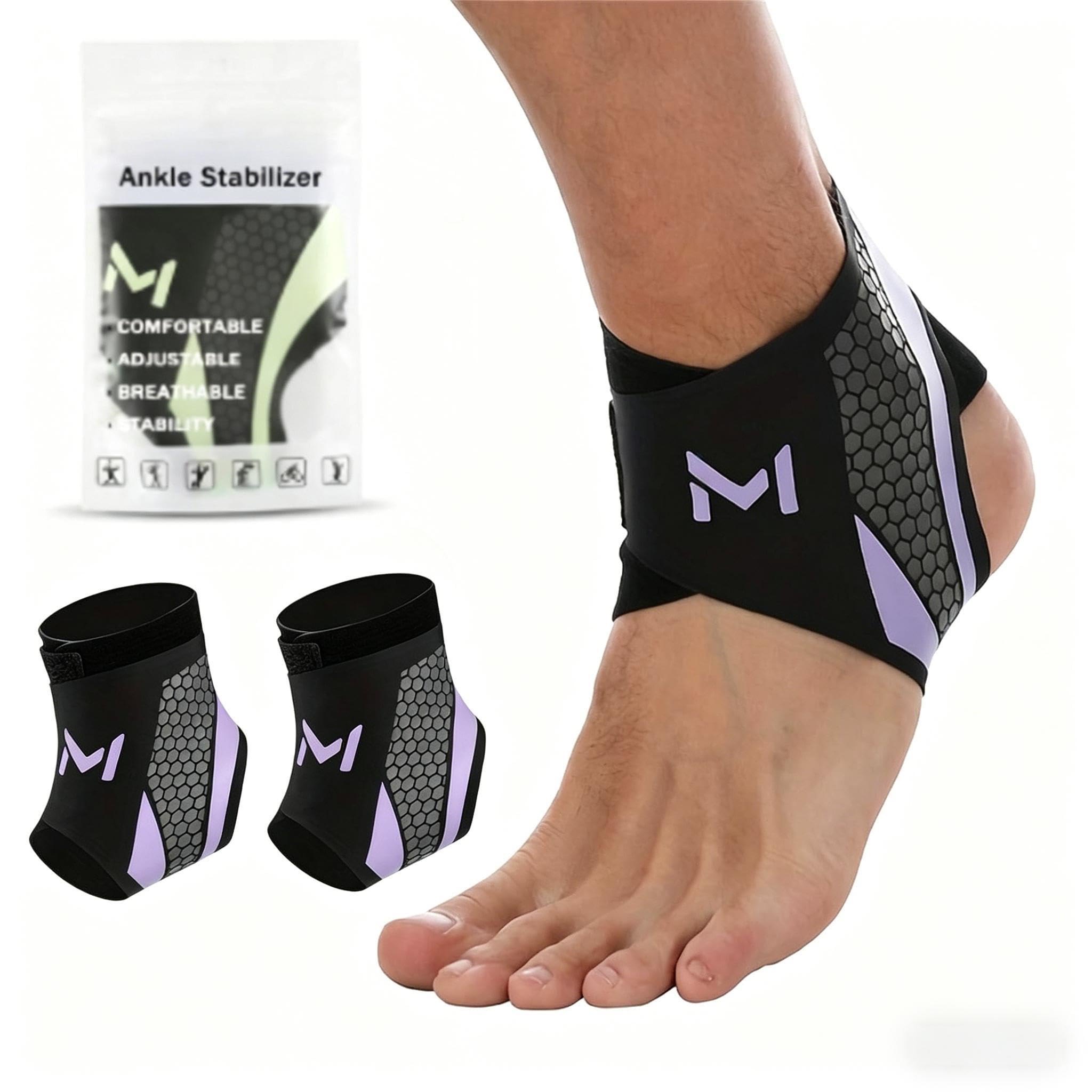 2 pcs Lightweight & Breathable Ankle Support, Compression Sports Ankle Brace, Unisex Ankle Support Sleeve, Ideal for Basketball, Fitness, Sports & Daily Training (Purple) - 2