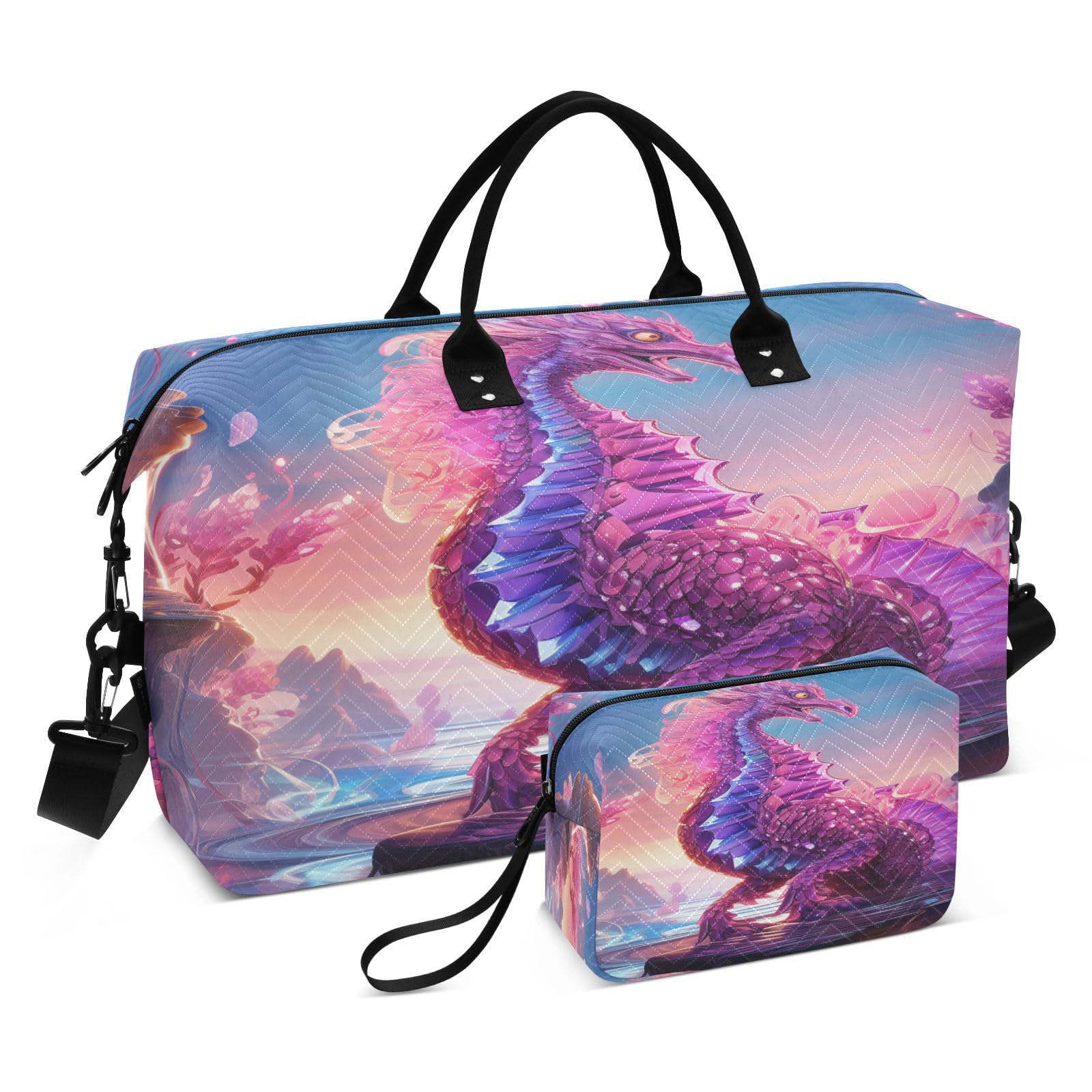 Starlight Pink Seahorse Sports Swim Gym Bag Weekender Duffel Travel Bags Handbag with Makeup Storage Bag for Girls Men