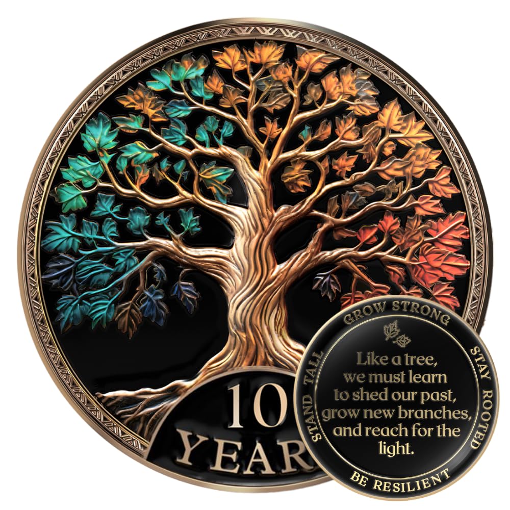MilestoneMint 10 Year Sobriety Coin, Tree of Life, AA Coins and Medallions