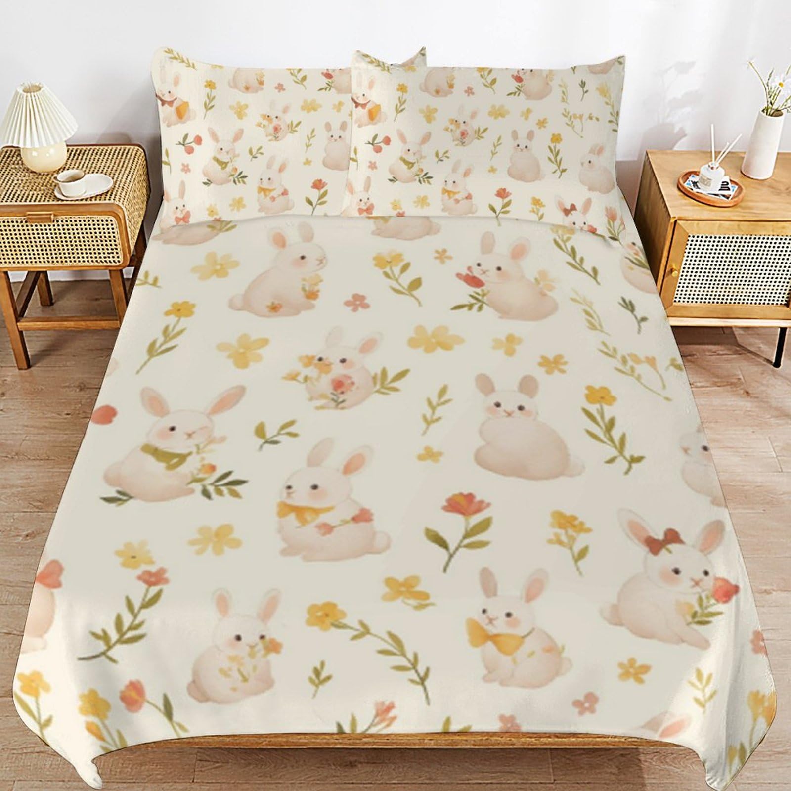 Parure de lit lapin 3 pièces en microfibre douce et respirante pour chambre d'enfant
