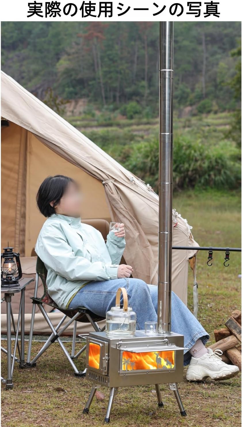 SRWE折りたたみ式のポータブル薪ストーブ、ステンレス製。キャンプ、テント暖房、アウトドアに最適です。軽量でステンレス製なので、焚き