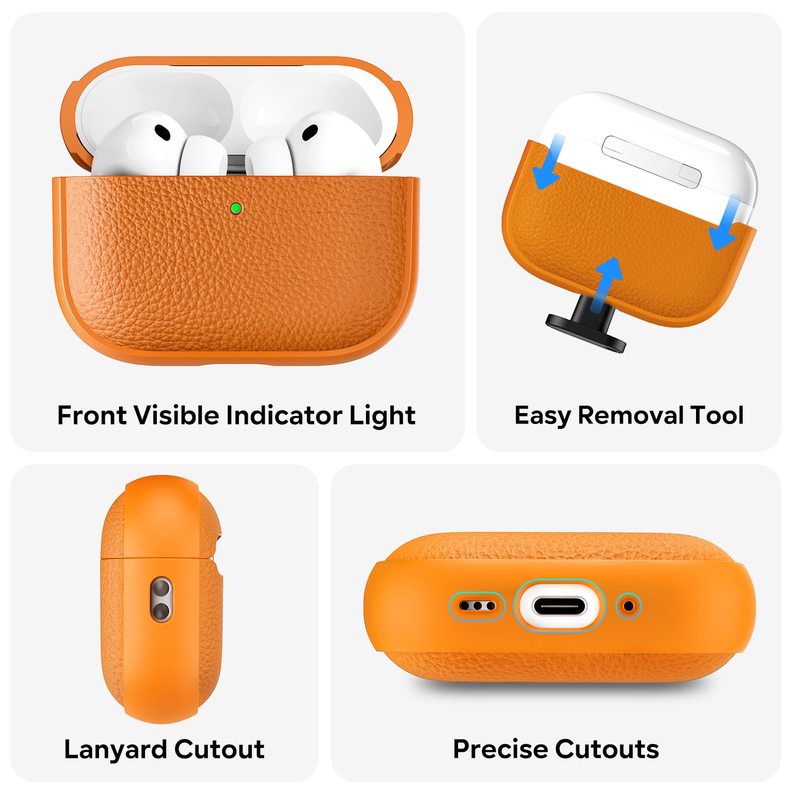 ACRONIX Etui na słuchawki AirPods Pro 3 2025, miękkie etui TPU do Apple AirPods Pro 3 z paskiem na rękę, skórzany design w dotyku, tekstura drzewa Airpods Pro 3 Case - pomarańczowe