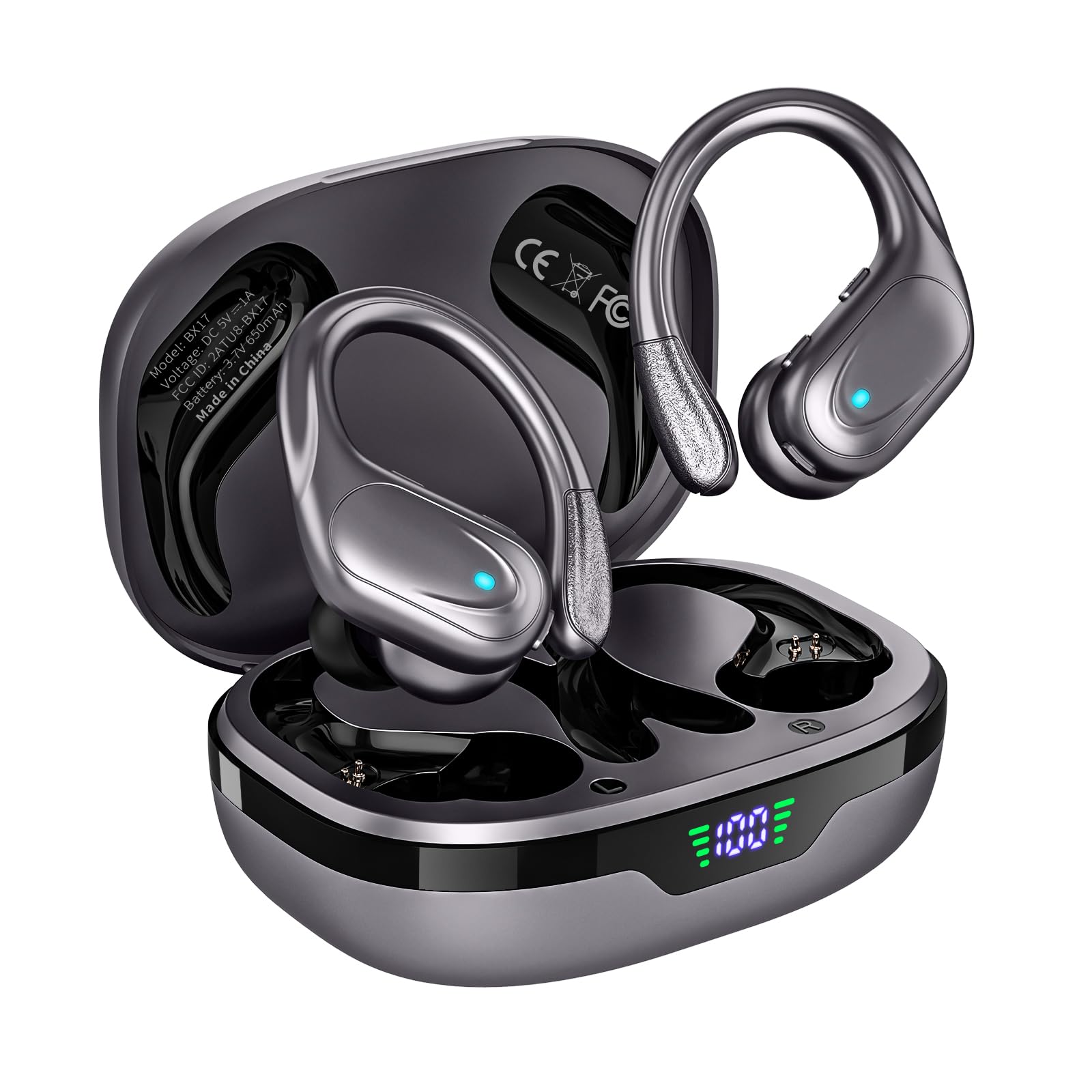 Wireless Earbuds, Sports Bluetooth Headphones, 80Hrs Playtime Ear Buds with LED 