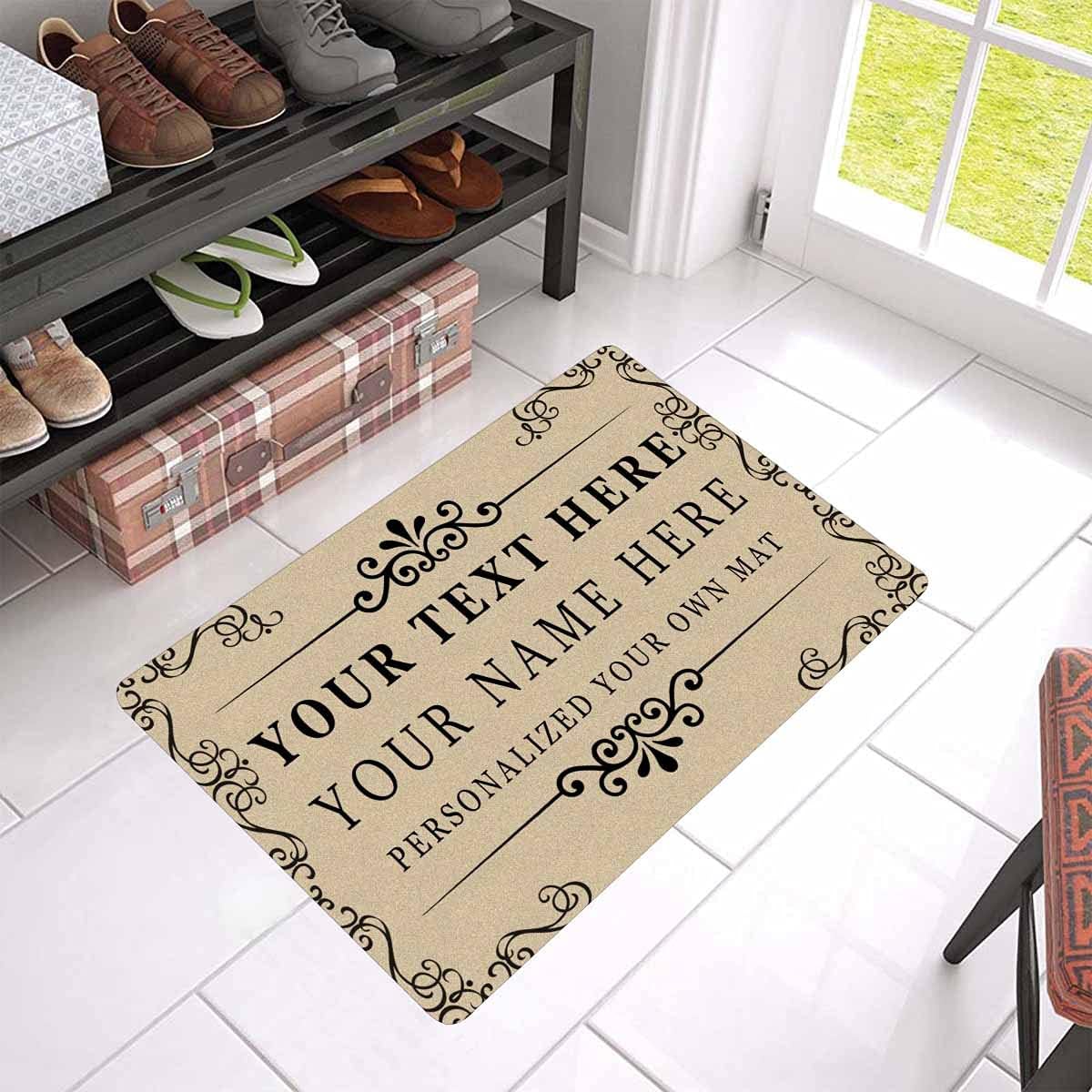 InterestPrint Customized Welcome Door Mat Personalized Add Your Own Text Name on Doormat Beige Design Indoor Outdoor Rug Decor Non Slip