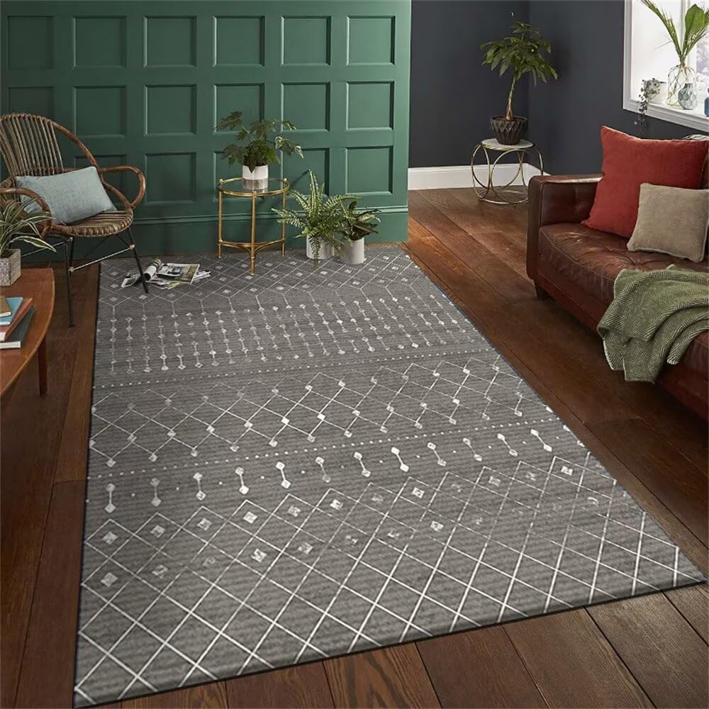 Grand tapis de salon gris anti-tache lavable pour la maison