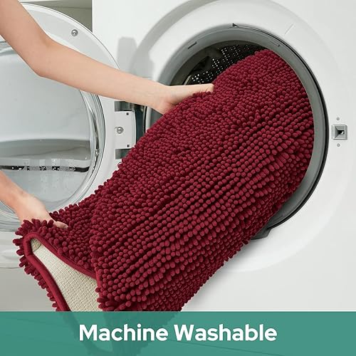 Miniatura 7 de HOMEIDEAS Alfombra de baño redonda, felpilla de lujo, extra suave y absorbente, antideslizante, lavable a máquina (rojo borgoña, 3 pies)