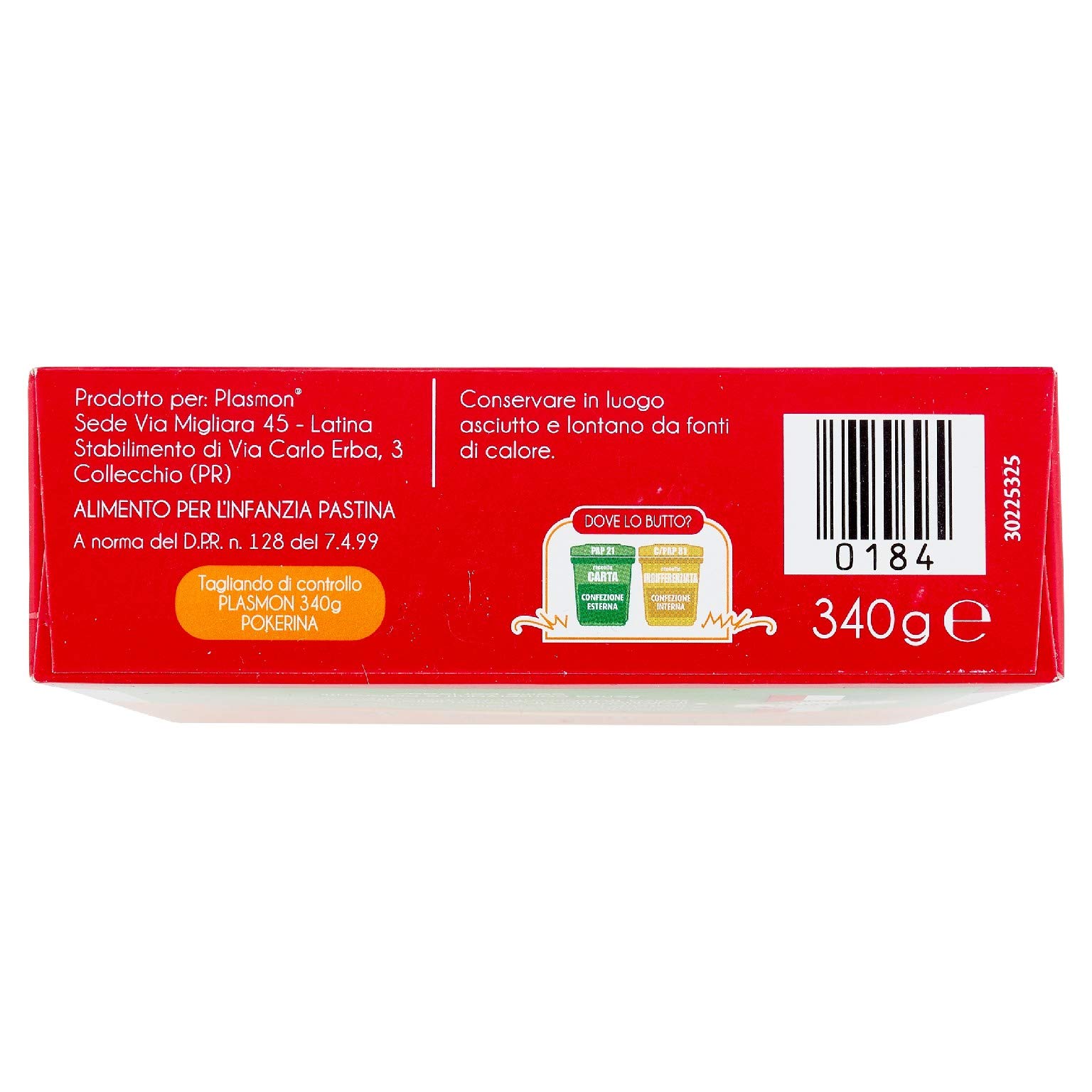 Plasmon La Pastina Pokerina 340g 12 Box Con Farina di grano tenero 100% Italiano, piccola e morbida in bocca
