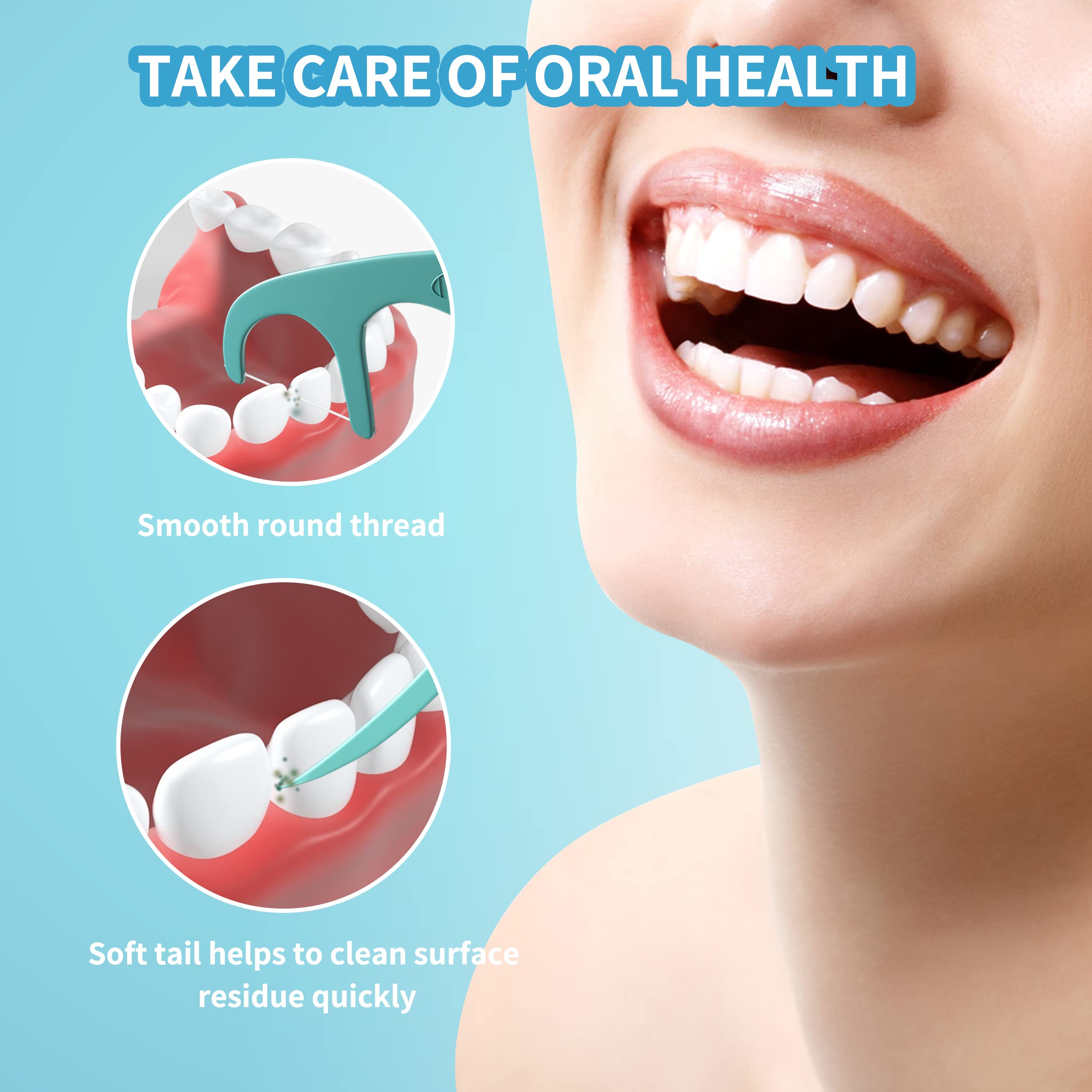 Palillos de hilo dental sin sabor con 5 fundas de viaje portátiles, hilo dental para adultos (sin sabor, 300 unidades)