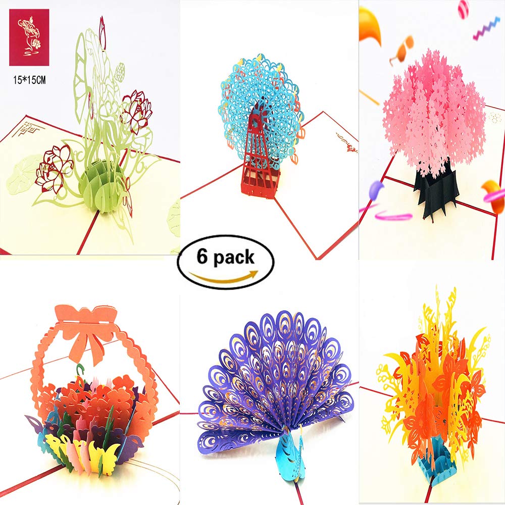 3D Greeting Cards, Mother's Day Card,Thank You Card, Birthday Card, Graduation Card, Romance Card, Valentine's Day Card, Wedding Card, Any Occasion | Full Blank Page To Write In Message（6 pcs）