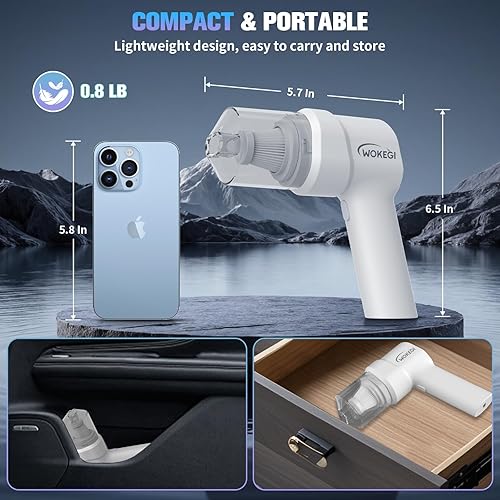 Miniatura 6 de Mini aspiradora de mano para automóvil, aspiradora portátil inalámbrica de 10000 PA con batería de 2000 mAh, aspiradora pequeña 3 en 1 y plumero de