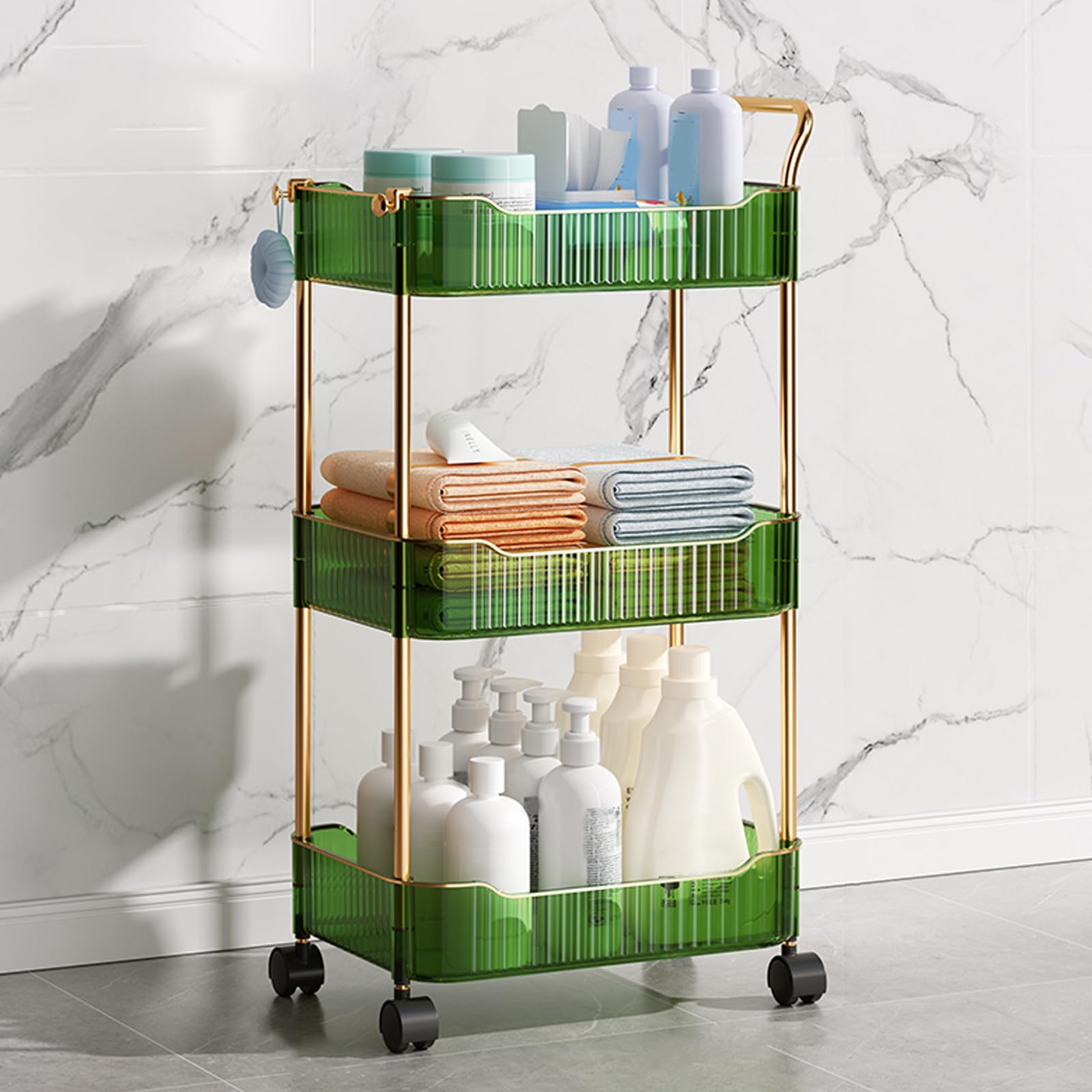 asdchZen Utility Trolley With Lockable Wheels Acrylic Mobile Shelving Unit For Kitchen & Bathroom Rolling Cart With Handle - Versatile Storage Solution For Home Nization