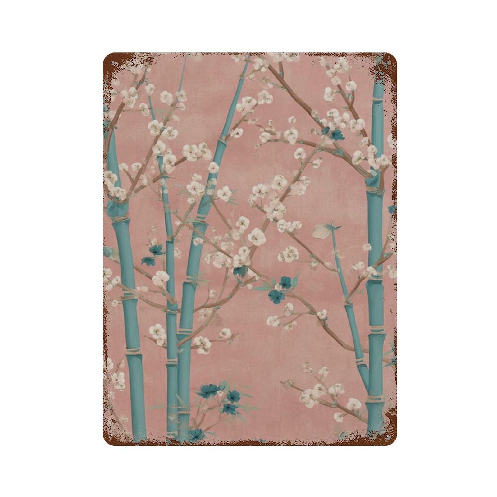 xiaoxiaoshen Cherry Blossom Bamboo Japanese Floral Pink Botanical Wall Decor Art Metal Tin Poster Modern Home Decor Art Home Bar Shop Decorations Vintage Sign 40x30cm